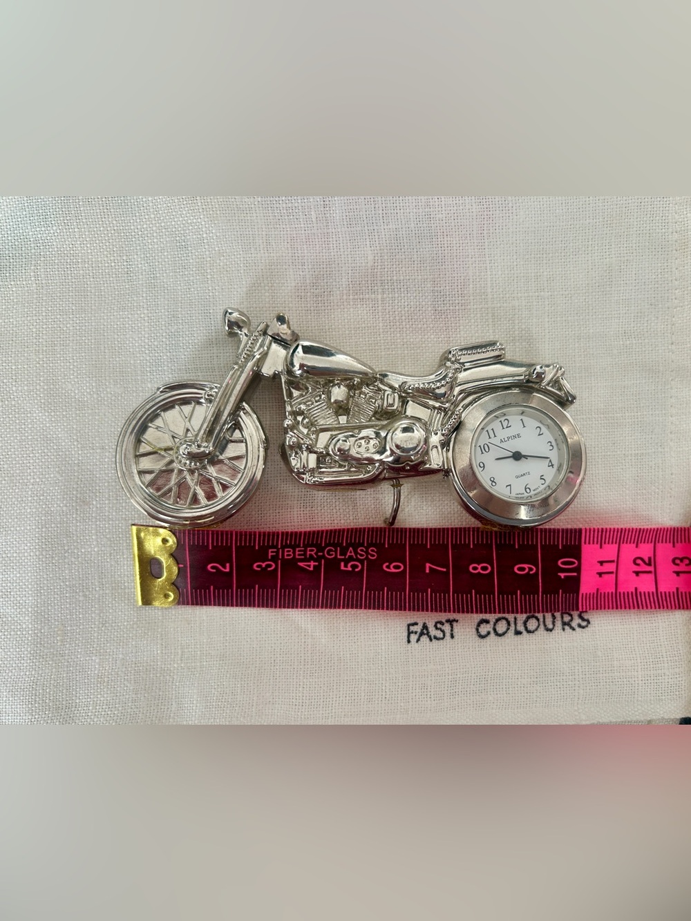 Vintage Miniature Motorcycle Clock, Heavy Silver Plated
